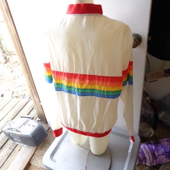 Vintage 80s Zip Front HAWAII Rainbow Jogging Running Windbreaker Jacket Nylon XL - Picture 7 of 11